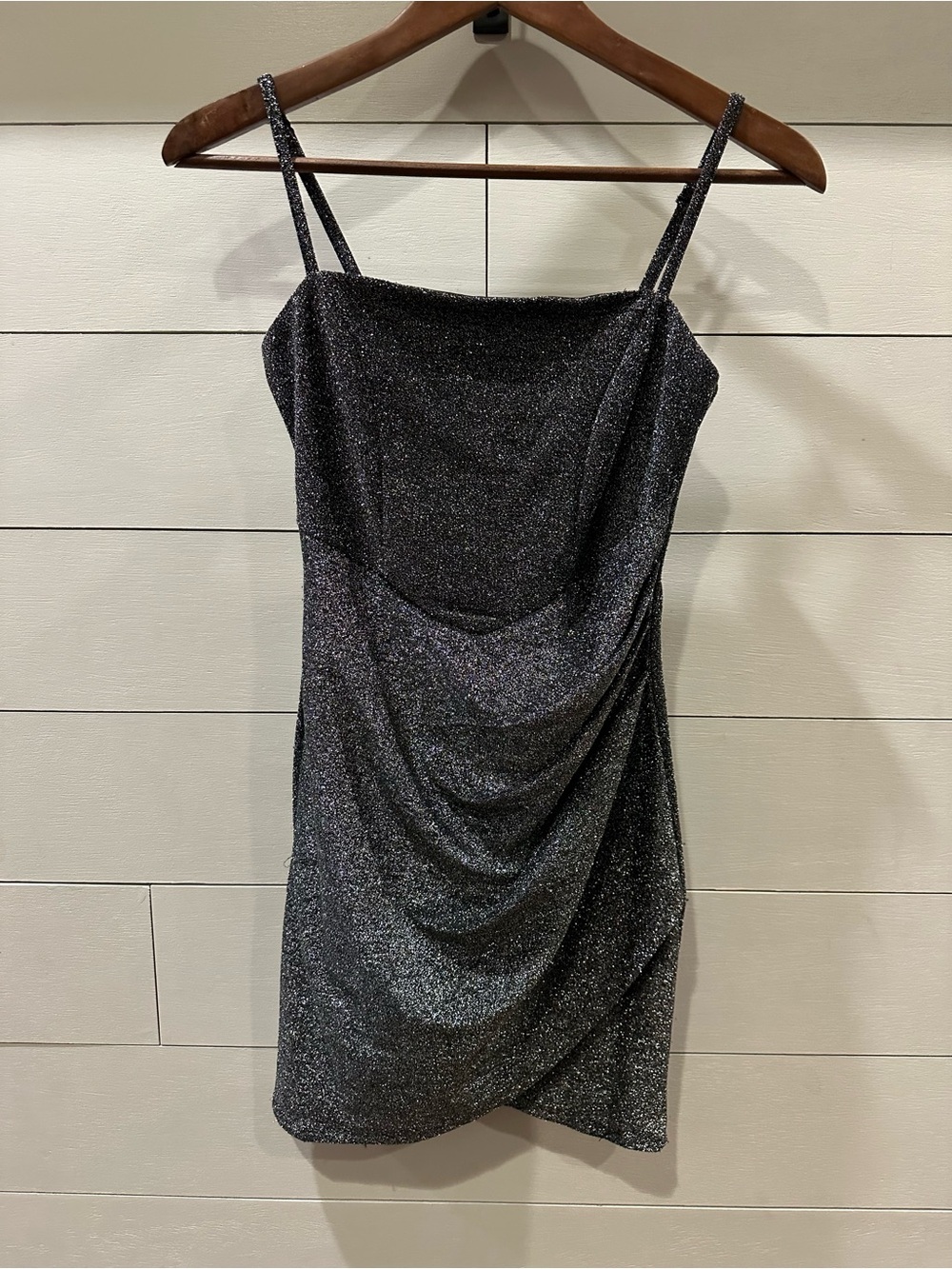 Trixxi Sikver Sparkle Black Sleeveless Draped Mini Dress- size X- Small